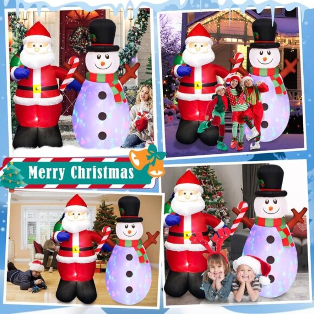 New 5FT Set of 2 Christmas Inflatables Snowman with Rotating LEDs & Santa Claus - Picture 4 of 7